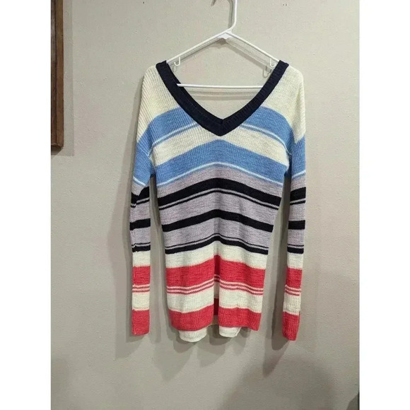 Oversized knit striped v-neck cotton sweater by Maurices size XS - Picture 1 of 6
